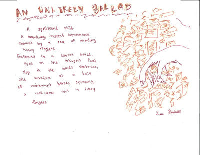 Drawing of hand with writing